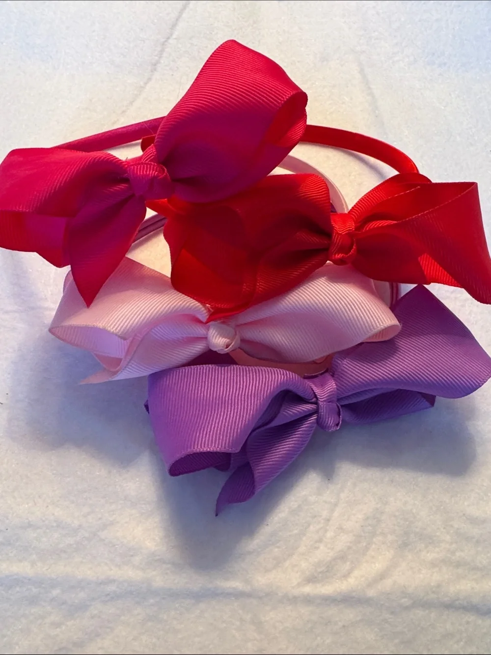 Girls Grosgrain Bow Headband Lot - Set of 4 Pink Purple Red Hair Accessories